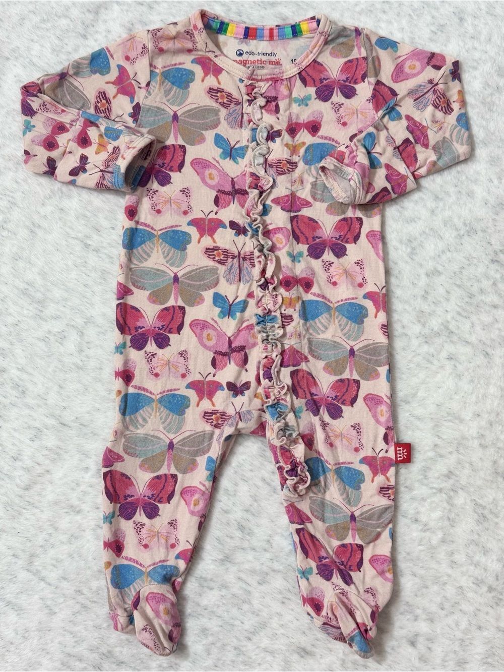 Magnetic Me Pink Butterfly Ruffle Footie Sleeper Newborn Baby Girl Modal
